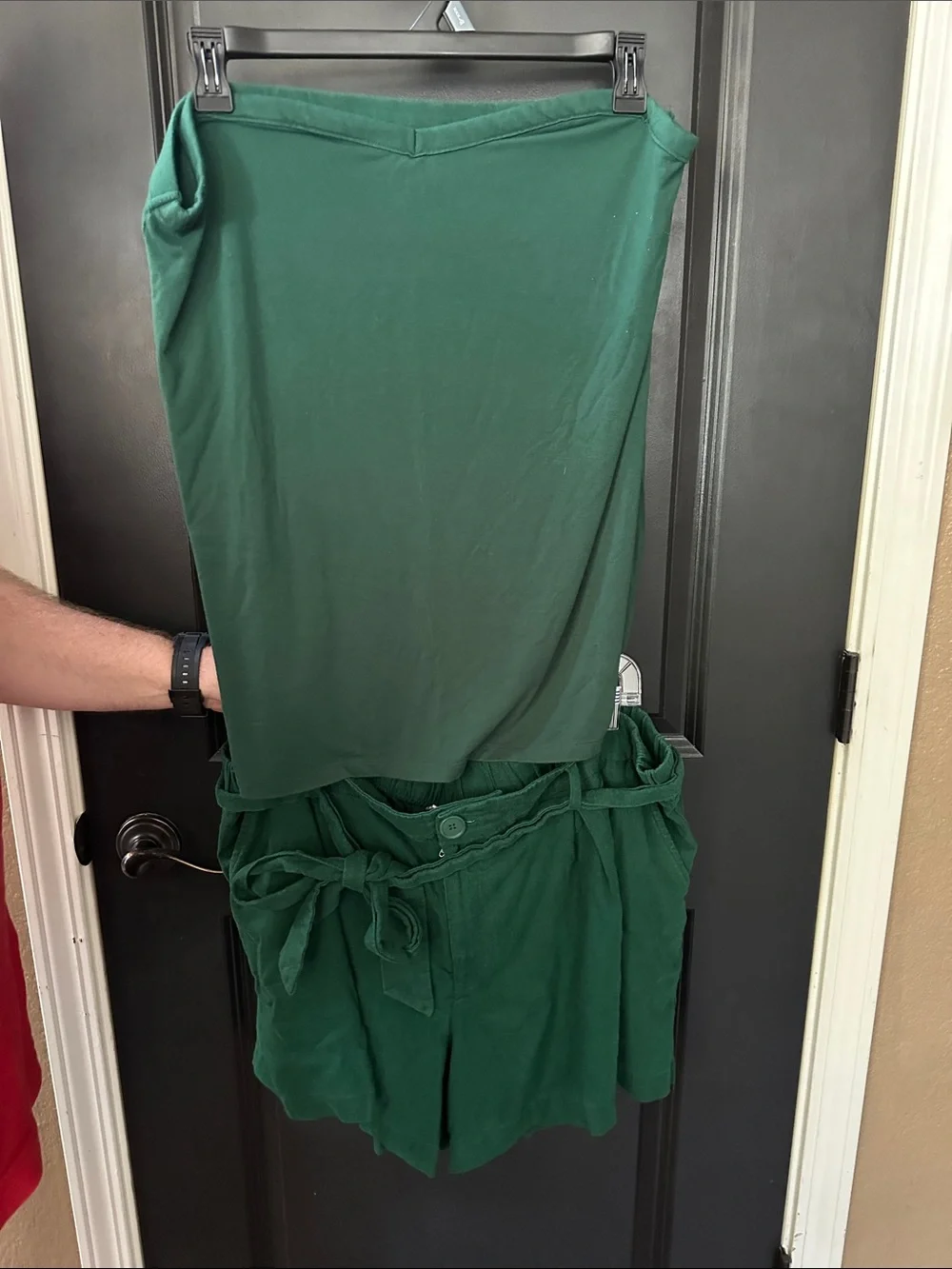 Dark Green Two-Piece Tank and Tie-Waist Shorts Set
